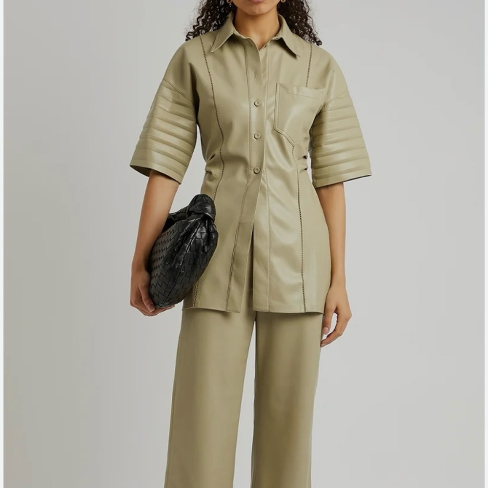 NEW NANUSHKA “Taya” Beige Neutral Vegan Leather Shirt Jacket XS 0 2